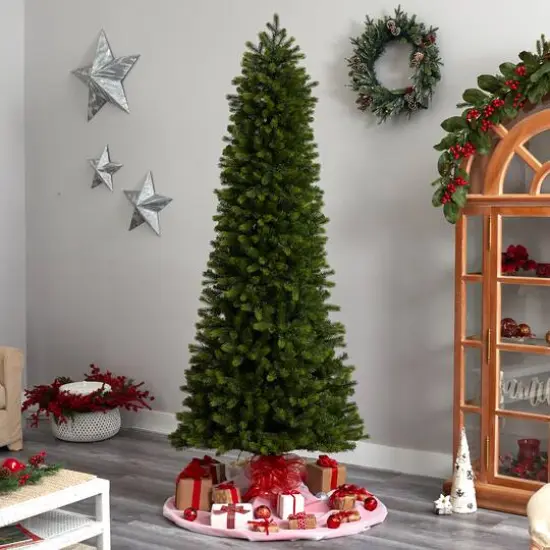 8.5ft. Pre-Lit Slim Colorado Mountain Spruce Artificial Christmas Tree, Multifunction White Micro LED Lights {9}