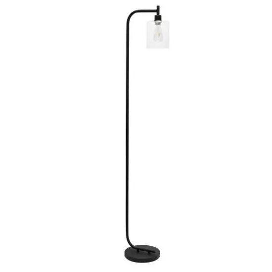 Simple Designs&trade; Iron Lantern Floor Lamp with Glass Shade Black {1}