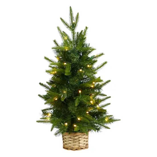 2ft. Pre-Lit Artificial Christmas Tree in Decorative Basket, Clear LED Lights {1}
