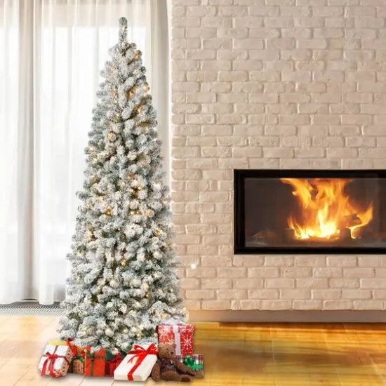 7.5ft. Pre-Lit Acacia Medium Flocked Artificial Christmas Tree, Clear Lights {3}