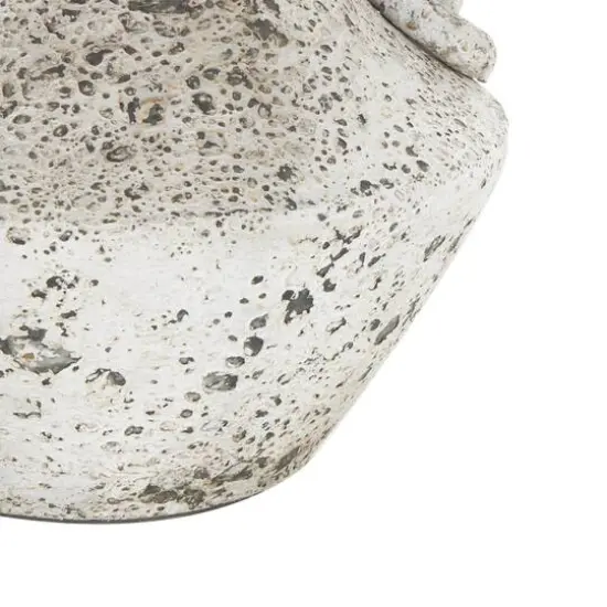 14" White Antique-Style Textured Ceramic Vase with Ring Handles {6}