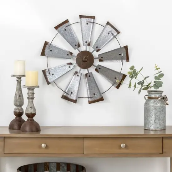 Glitzhome&reg; 22" Farmhouse Metal Galvanized Wind Spinner Wall D&eacute;cor {3}