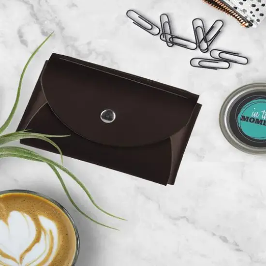 JAM Paper Italian Leather Business Card Holder Case with Round Flap Dark Brown {7}