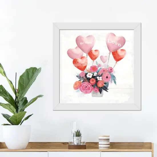 Floral Balloon 16" x 16" White Framed Print Under Plexiglass {3}