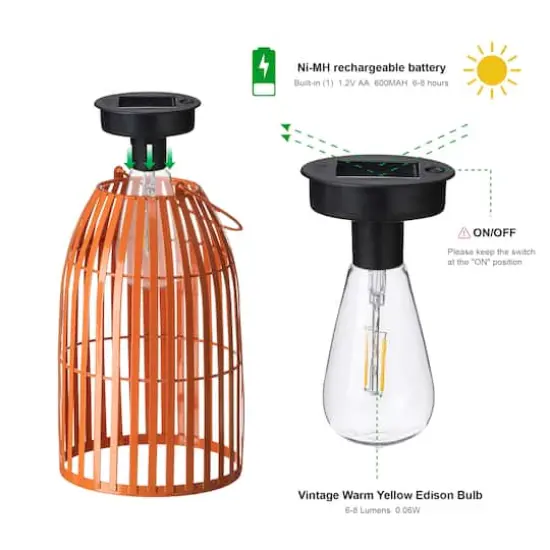 Glitzhome&reg; 9.75" Metal Woven Solar Powered Hanging Lantern, 2ct. Orange {7}
