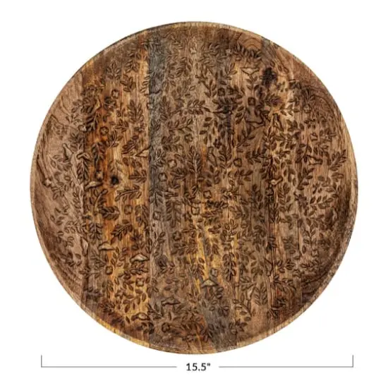 Hello Honey&reg; 15.5" Round Mango Wood Tray with Laser Etched Botanicals {7}
