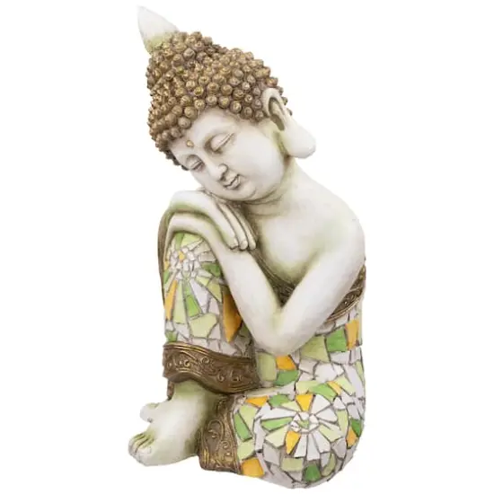 17" Resting Mosaic Buddha Outdoor Ceramic Garden Statue {5}