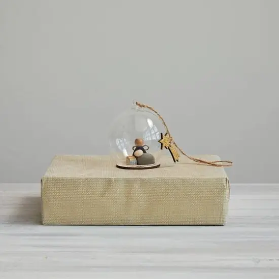 Hello Honey&reg; 3.5" Glass Cloche with Wood Nativity Scene & Star Ornament {3}