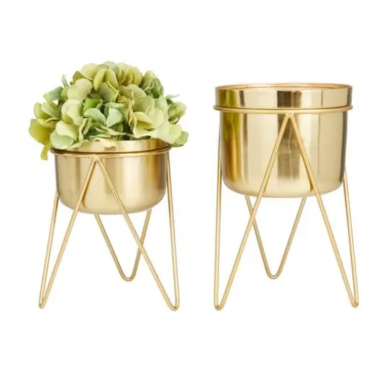 Set of 2 Gold Iron Modern Planter, 10" x 7" x 7" {6}