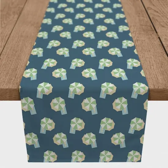 90" Umbrella Pattern Cotton Twill Runner Navy/Green {1}