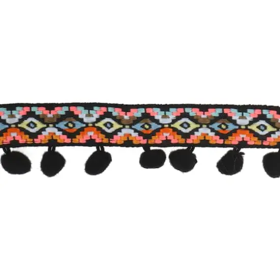 1.5" Jacquard Pom Pom Trim by Celebrate It&reg; Black {1}