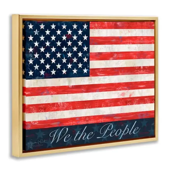 Stupell Industries We The People Flag Floater Framed Art Gold {4}