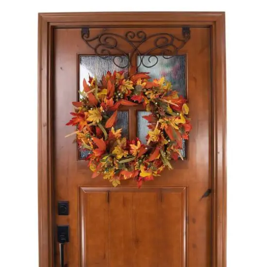 24" Pre-Lit Fall Harvest Leaf Holiday Wreath {4}