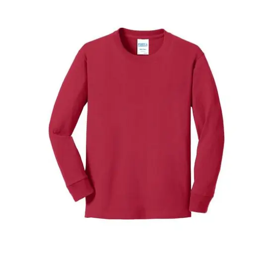 Port & Company&reg; Youth Long Sleeve Core Cotton T-Shirt Red {1}