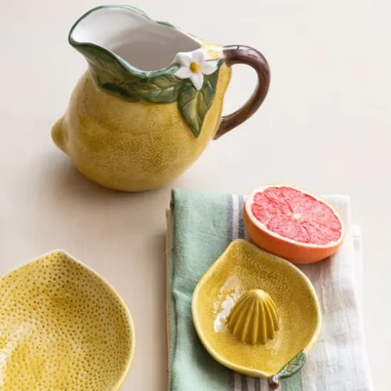 Hello Honey&reg; 6.25" Sunny Orchard Stoneware Lemon Pitcher {3}