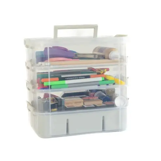 Everything Mary Four Tray Plastic Storage Organizer Clear/Gray {7}