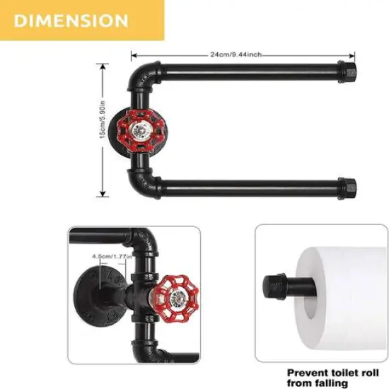 Black Iron Rustic Wall-Mounted Paper Towel Holder Stand {3}