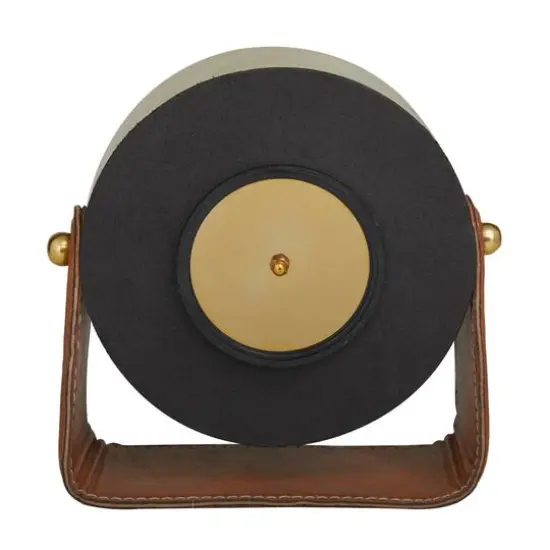 Stainless Steel Clock with Leather Stand Gold {6}