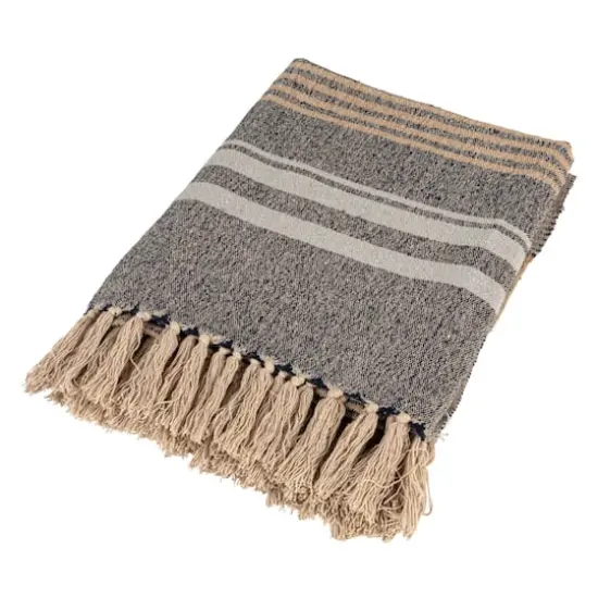 Hello Honey® Light Blue Striped Cotton Blend Throw with Fringe {6}