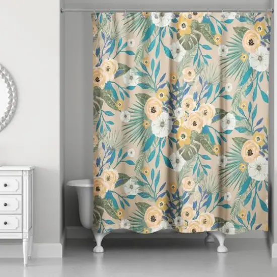 Tropical Floral Shower Curtain Beige {3}