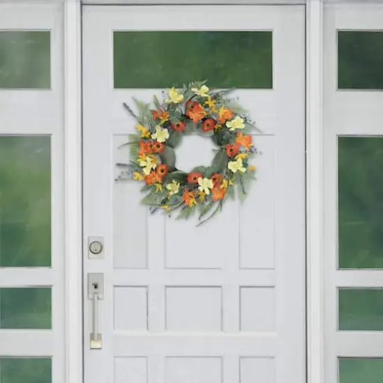 24" Multicolor Dogwood, Poppy & Daisy Floral Spring Wreath {4}