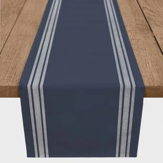 90" Navy Blue with White Stripes Cotton Twill Table Runner {3}