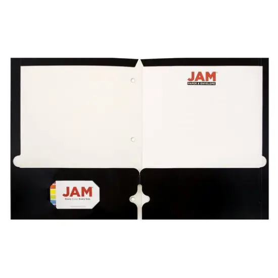 JAM Paper Laminated 2-Pocket Glossy 3-Hole Punch School Folders, 6ct. Black {3}