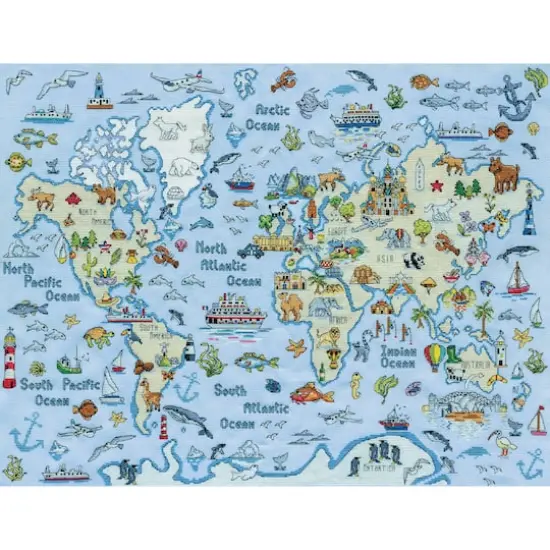 Design Works&trade; World Map Counted Cross Stitch Kit {1}