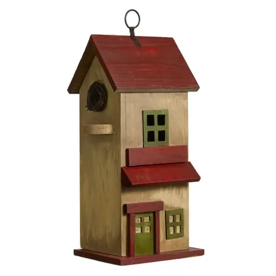 Glitzhome&reg; 14.25" Yellow Washed Distressed Wood Cottage Birdhouse {1}