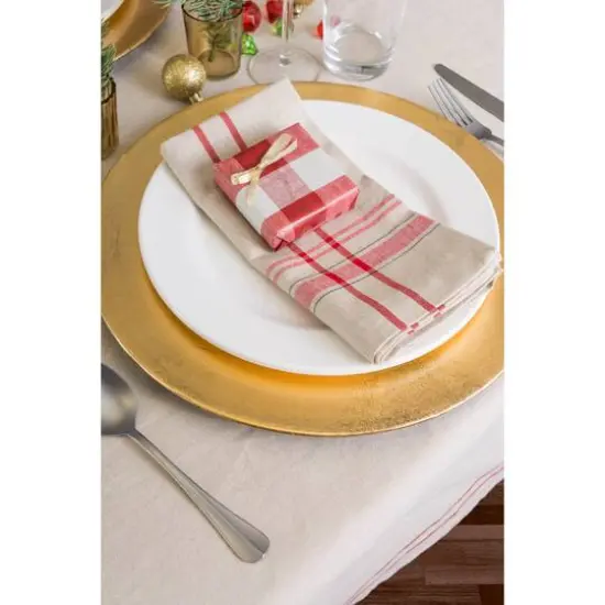 DII&reg; French Stripe Cloth Dinner Napkins, 6ct. Taupe/Red {7}