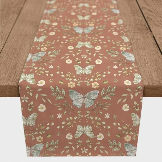 90" Butterfly Pattern Cotton Twill Runner Rust Orange {1}