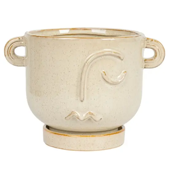 Hello Honey&reg; 8.25" Cream Stoneware Face Planter & Saucer {1}