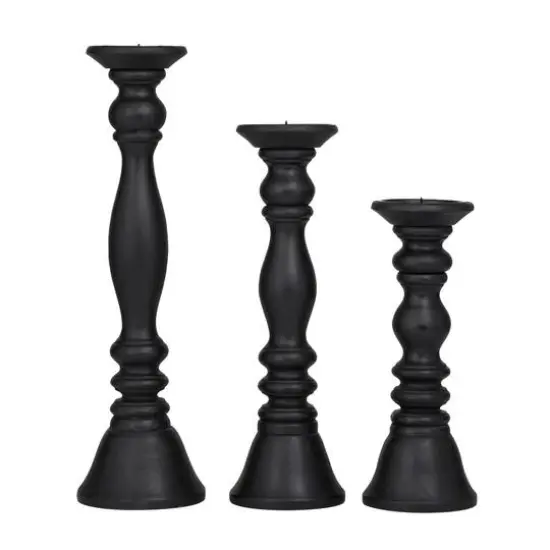Turned Wood Pillar Candle Holder Set Black {6}