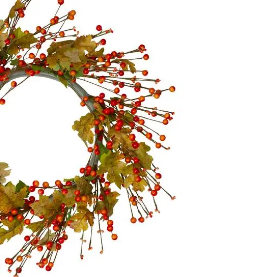 22" Orange Berries & Yellow Leaves Fall Harvest Wreath {4}