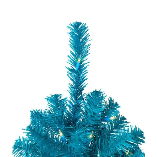 6ft. Pre-Lit Turquoise Medium Pine Artificial Christmas Tree, Clear Lights {5}