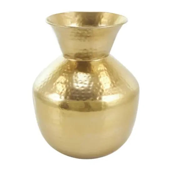 13" Gold Hammered Texture Metal Vase {1}