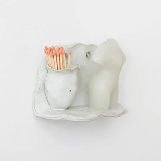 Hello Honey&reg; 6.5" Ivory Stoneware Wall Shelf with Vase {3}