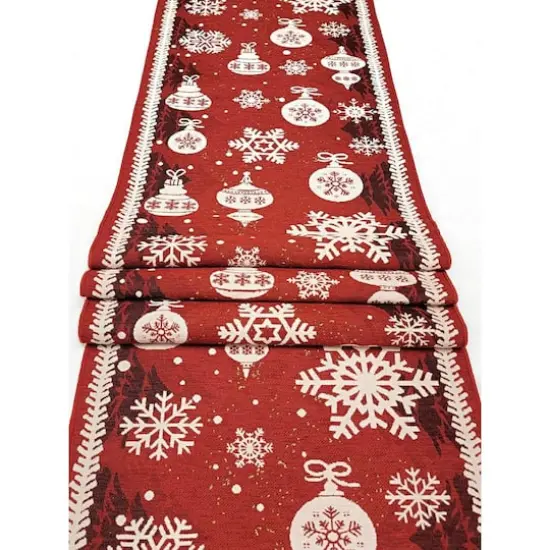 Wizardi 13.75" x 71" Red Christmas Ornaments Table Runner {1}