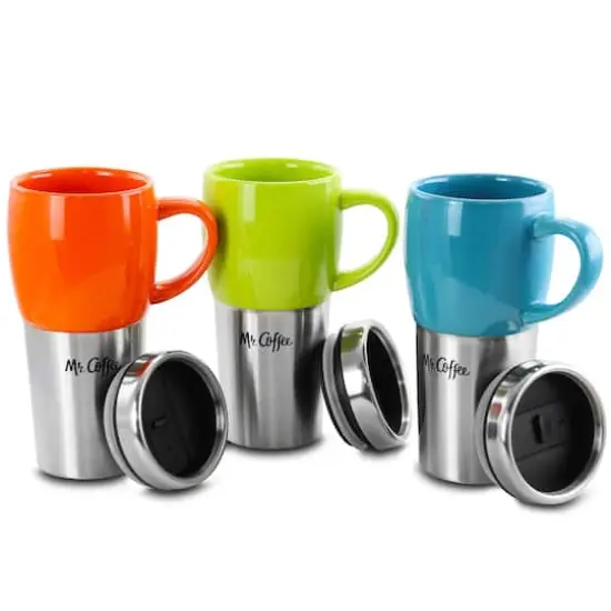 Mr. Coffee Traverse 16oz. Stainless Steel & Ceramic Travel Mug Set {9}