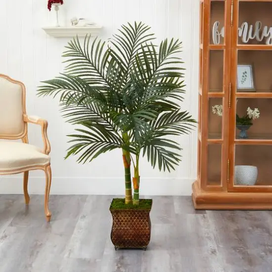 4ft. Golden Cane Palm Tree in Decorative Metal Planter {4}