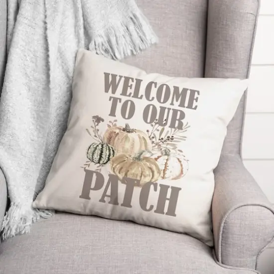 Multicolor Welcome To Our Patch Throw Pillow {3}