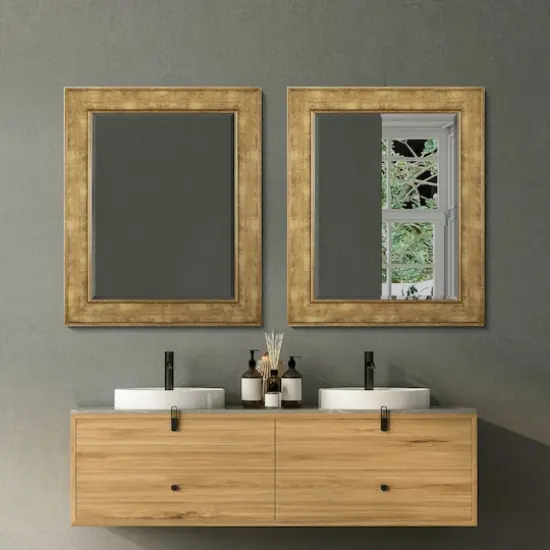 Head West Antique Gold Rectangular Framed Wall Vanity Mirror - 35" x 29" {10}
