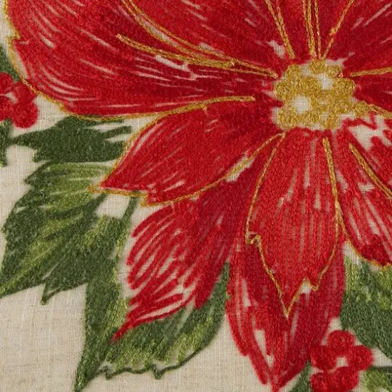 DII&reg; 70" Cream Poinsettia Holly Embroidered Table Runner {7}