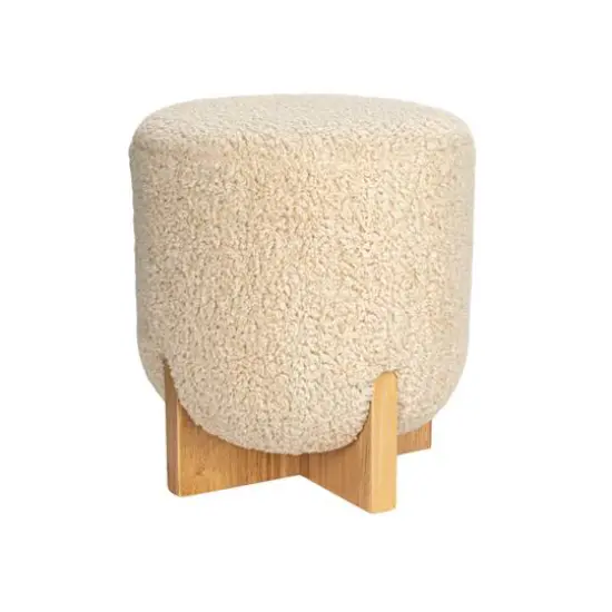 Hello Honey&reg; White Boucl&eacute; Fabric Upholstered Ottoman {1}