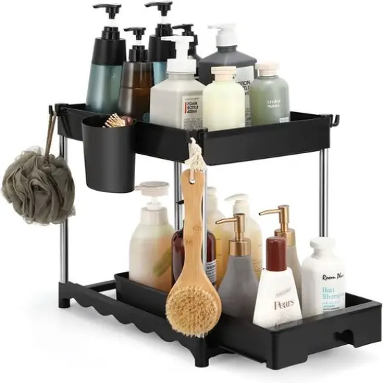 NEX&trade; 16" 2-Tier Under Sink Organizer with Sliding Drawer Black {2}