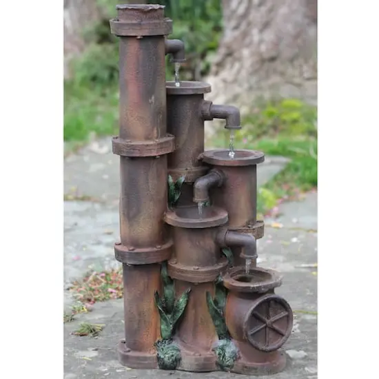 23.5" Rusted Cascading Pipes Outdoor Patio Garden Water Fountain {3}