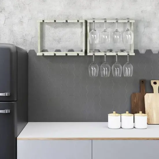 NEX™ Wall Mounted Wine Glass Stemware Rack Holder Hanger, 2ct. Gray Green {7}