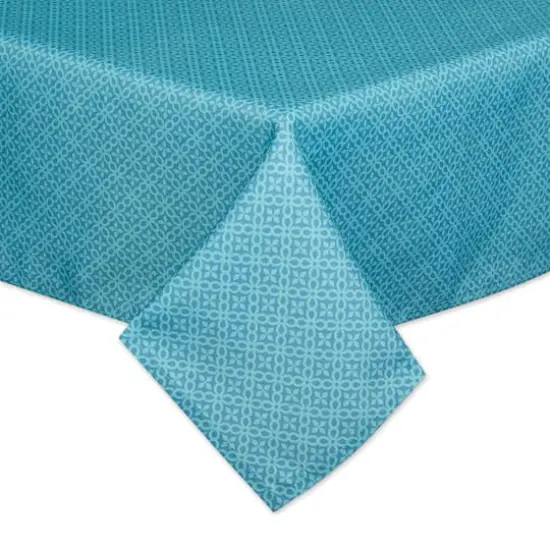 Storm Blue Tonal Lattice Print Outdoor Tablecloth with Zipper, 60" x 120" {1}