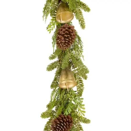 6ft. Gold Christmas Bells, Pine Leaf & Pinecone Garland {1}