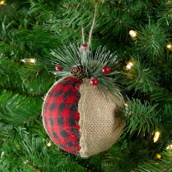 5.5" Red & Black Plaid with Burlap Christmas Ornament {3}